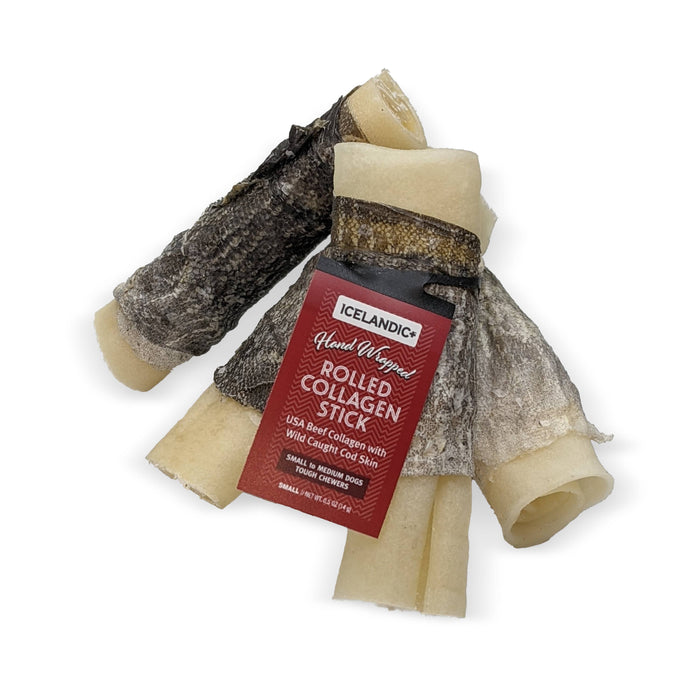 Icelandic+ - Icelandic+ Beef Collagen Rolled Stick Cod Skin 4" Dog Treat