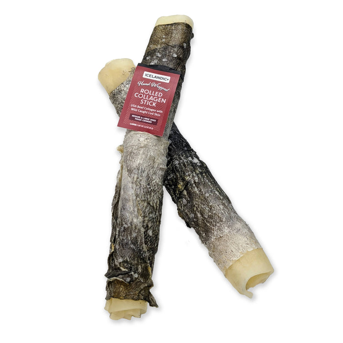 Icelandic+ - Icelandic+ Beef Collagen Rolled Stick Cod Skin 8" Dog Treat