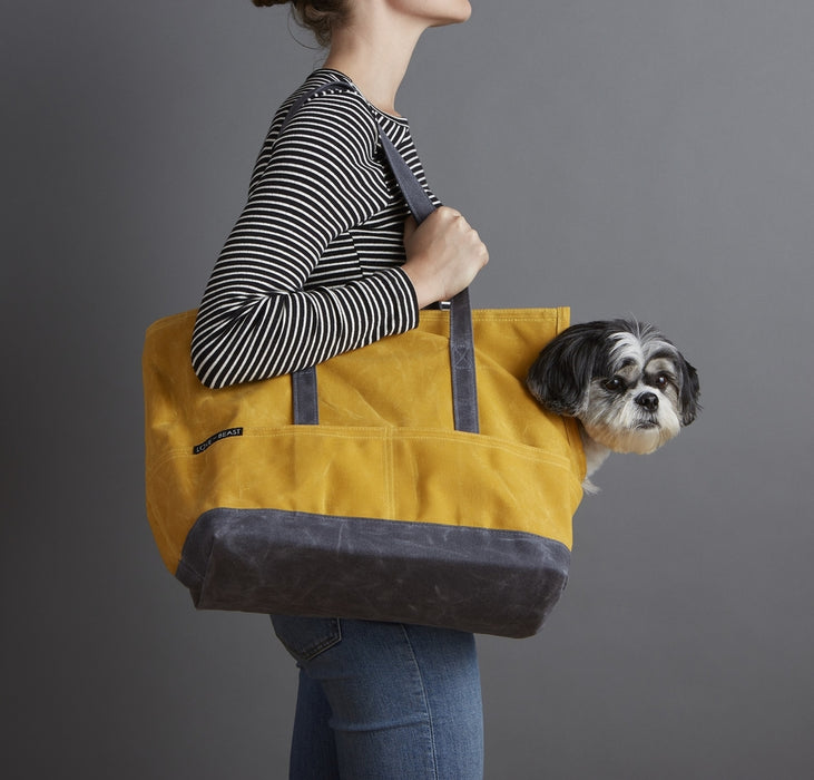 Waxed Canvas Tote / Mustard & Dark Grey
