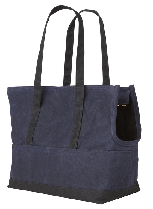 Waxed Canvas Tote / Navy & Black, Med - 14"x8"x12"  up to 15lbs, Olive & Oak