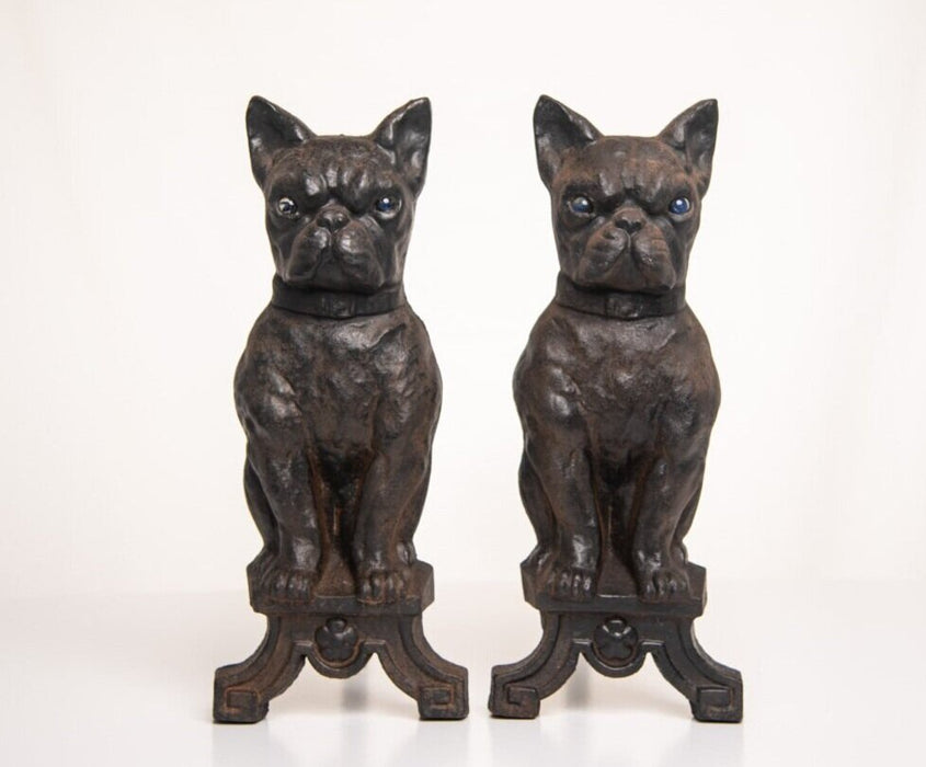 Antique French Bulldog Andirons