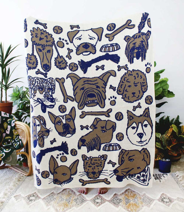 Calhoun & Co WOOF! IN BISCUIT KNIT BLANKET